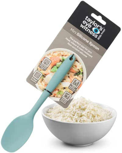 Taylors Eye Witness Mini Silicone Aqua Stirring Spoon - Dishwasher Safe, Heat Resistant 260°C/500°F. Perfect for Non-Stick Pans. Small Enough for Jars. Odour & Stain Resistant. 5 Year Guarantee