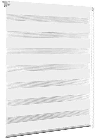 Aufun Doppelrollo Klemmfix ohne Bohren 60 x 120 cm (B x L) Klemmrollo Sonnenschutzrollo Fensterrollo mit Kettenzug für Fenster & Türen, Zebrarollo Seitenzugrollo Moderner Sichtschutz, Weiß