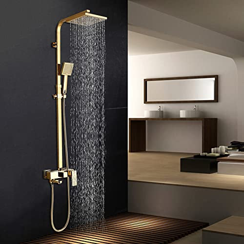 Onyzpily Gold Shower Mixer taps Shower Set Shower System 3-Function with Rainfall Shower Handheld Bath tub