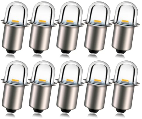 Ruiandsion Lot de 10 ampoules LED P13.5S 3 V 3000 K blanc chaud 150 lm, ampoule de rechange sans polarité pour éclairage d'urgence, lampe de camping, lampe de travail