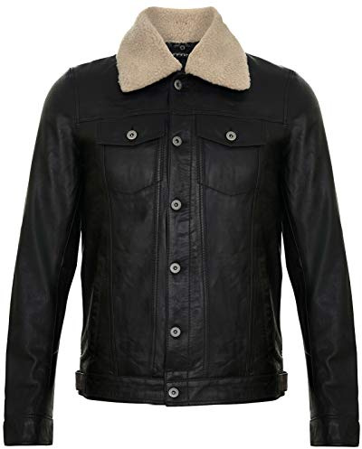 Herrskinnjacka trucker avtagbar fårskinn sherpa krage vardaglig jeanskappa