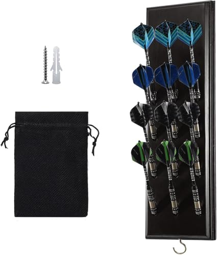 FDLS Wall Mounted Darts Caddy with Metal Hook and Accessory Bag - Holder/Stand Displays 12 Set of Darts