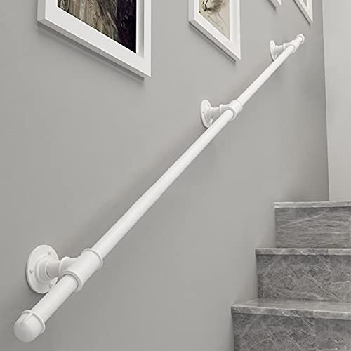 WL-ZZZ Stair Handrail White 60cm 1m 150cm 2m 300cm Banister Rail Brackets Wrought Iron Grab Rail Safety Hand Rail Support Kit - Stairway Railing Outdoor Grab Rail (Size : 6.6ft/200cm)