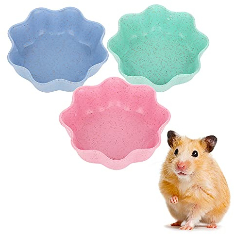 Lot de 3 gamelles de nourriture pour hamster, rat, souris et autres petits animaux (rose, vert et bleu)