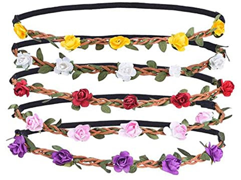 6 pezzi multicolore bohemien corona ghirlanda fascia elastica per capelli hippie corona floreale copricapo per festa di nozze vacanza fotografia