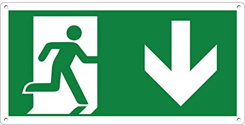 Pubblimania USCITA DI EMERGENZA con freccia | Cartello in alluminio composito metallo 3 mm di spessore (Cm 29x14,5) (Freccia in Basso)