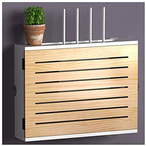 Wandhalterung WiFi Router Aufbewahrungsbox Holz WiFi Netzwerk Set-Top Box Modem Kabel Router Abdeckung Organized Power for Home Bedroom Living Room (Color : Natural-C, S : 47.4x37.4x10cm)