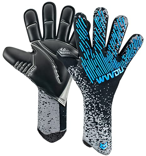 WVVOU Torwarthandschuhe, Torwarthandschuhe Herren, Fußballhandschuhe, 4+3mm Latex Super Grip für die Härtesten Saves Atmungsaktive (Blackblue, 7)