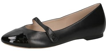 CAPRICE Damen Ballerinas aus Leder mit Riemen, Schwarz (Black Comb), 42 EU