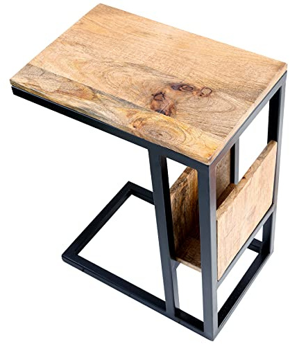 riess-ambiente.de Industrial Laptoptisch Concierge 45cm Mangoholz Beistelltisch mit Ablagefläche
