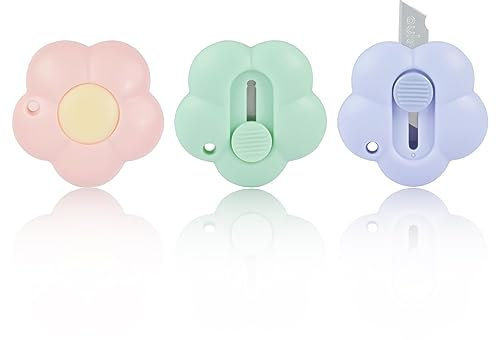 OFFCUP Couteau de Papeterie, 3PCS Mini Couteau Utilitaire Rétractable, Mini Ouvre-Lettre, Cutter, Couteaux à Tapis, Box Cutter pour la Papeterie, Express Box, Papier, Papier Découpe, Carton