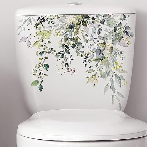 Autocollants muraux autocollants pour abattant de WC - Feuilles vertes - Fleurs - Pour salle de bain - Amovible et étanche - Pour décoration de chasse d'eau