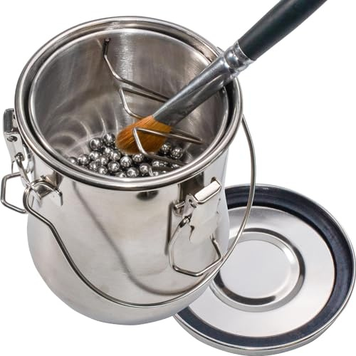 CUGEBANNA Paint Brush Washer,Airtight Stainless Steel Brush Cleaner for Oil Painting Acrylic,Brush Washer with Cleaning Beads and Wringer | 3.8 x 4.8 in; includes cleaning beads for oil and acrylic brushes using water, mineral spirits or turpentine