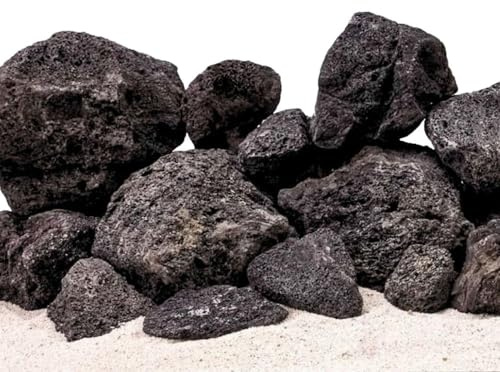 AquaOne Aquarium Steine Schwarze Lavasteine I Natursteine Lava 10kg Mix Größe S bis L I Aquascaping Gestein für Tank I Lavagestein Dekoration Aquascape Deko