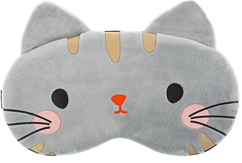 WLLHYF Niedliche Augenmaske zum Schlafen weiche Plüsch-Cartoon-Katzen-Augenbinde bequeme Tier-Augenabdeckung lustiger Augenschutz zum Schlafen für Damen Herren Kinder Reisen Nickerchen Schlafen (Grau) | Weicher Plüsch, bequeme Tieraugenabdeckung, lustiger Schlaf-Augenschatten, Reise-Nickerchen, Schlafen