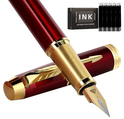 Zalantan Fountain Pen, luxury pens, Fine point smooth writing pens for journaling fancy pens with Gift Case 8 black ink cartridges an ink converte nice pens metal pen writer gifts (Red)