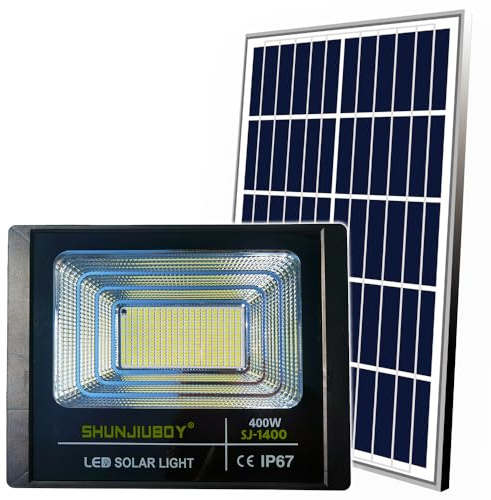 Shunjiuboy Faretto A Led Da 400W SMD Con Pannello Solare Sensore Crepuscolare E Telecomando Faro Luce Bianca Lampada da Muro