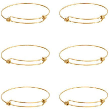 NICENEEDED 6 Stück Erweiterbares Drahtarmband, 18K Vergoldeter Armreif, Verstellbare Blanko-Manschettenarmreifen Aus Metall, Stapelbare Armbänder