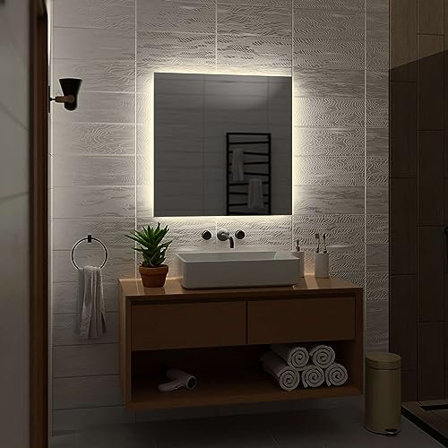 Alasta Dubai Badezimmer Spiegel mit Beleuchtung 90x90 cm NeutralWeiß LED Badspiegel Wandspiegel Badezimmerspiegel mit Beleuchtung Spiegel mit Licht Rechteckspiegel