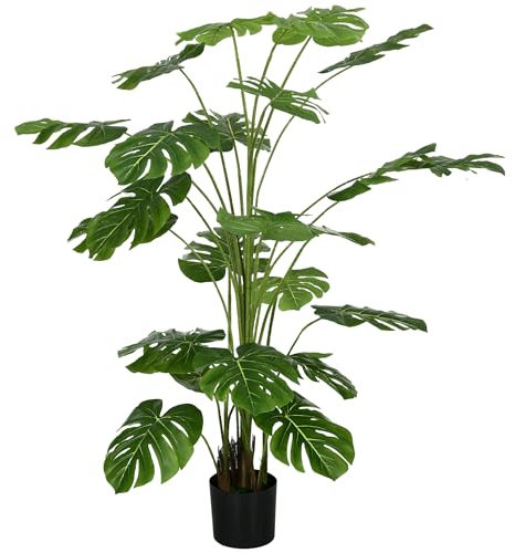 HOMCOM Pianta Artificiale Monstera Alta 180cm, Pianta Finta da Decorazione per Interno ed Esterno con Vaso Incluso