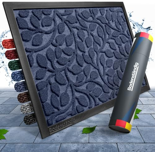 Bodenständig® Fußmatte außen - rutschfest & saugstark - Fußabtreter blau | Rillensystem 2.0 - Fussmatte aussen 60x90cm - perfekte Größe - Ideal für innen und überdachte Außenbereiche - Blattmotiv