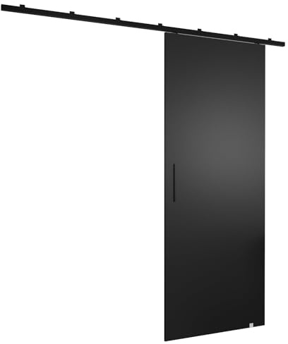 MEBLE KRYSPOL Zonda I Schiebetürset mit Schiene - Hängendes Innen-Schiebetürsystem - Torbeschläge - Hergestellt aus robustem Schichtholz - 204x70 cm - Schwarz