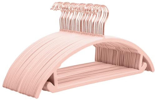 Wanym Kleiderbügel Samt 20 Stück, rutschfest, Platzsparend, Dicke 0,6 cm, 45cm Lang, 360° Drehbarer Haken für Bluse, Hemd, Jacke, Hose,Rosa,Rose Gold Hooks