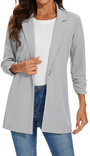 LADI TREND Langer Damen-Blazer, lässig, langärmelig, Übergröße, Ein-Knopf-Mantel, formeller Anzug, S