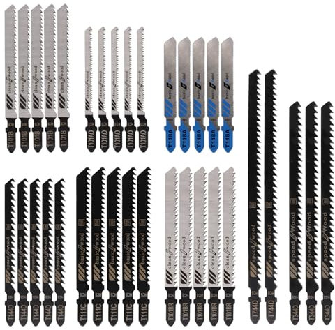 TNOMSNO Stichsägeblätter, 35tlg Stichsägeblätter Holz, T-Schaft Einnocken-Schaft Stichsägeblatt, Sägeblätter Stichsäge für Spanplatten, Sperrholz, Holz und Metall