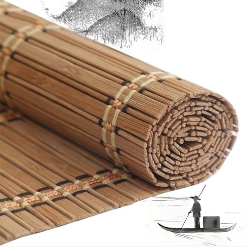 Natur Bambusrollo Blickdicht Bambus Raffrollo, Bambus Rollo Ohne Bohren, Sonnenschutz Und Sichtschutz Rollo Jalousien Seitenzugrollo, Für Innen-/Außen-/Garten-/Pavillon-/Küchen Tür Vorhänge(95 x 135 c