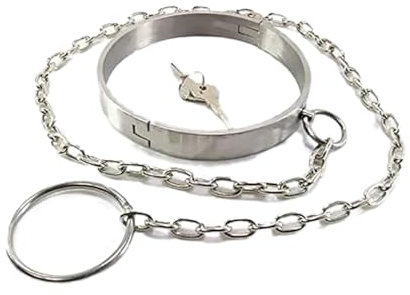 Edelstahl BDSM Halsband/Halsreif/Halsfessel mit O-Ring SM Metal Sex Abschließbar Halskette Sklave Collar Choker für Paare Folter Fetisch Fesseln Erotik Sexspielzeug,Silber,138mm Kette
