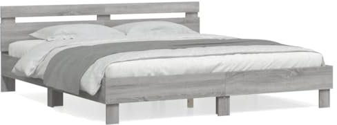 Iiaky Giroletto Testiera Grigio Sonoma 200x200 cm Legno Multistrato,Letto - Struttura Letto- Struttura Letto a Piattaforma in bambù sostenibile con testiera
