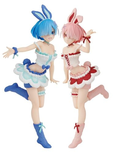 Anjinguang Anime Rem Figurine Ram Re 0 - 19 cm - Figurine lapin Rem et Ram - Figurine d'action en PVC - Décoration de bureau - Cadeau pour collection
