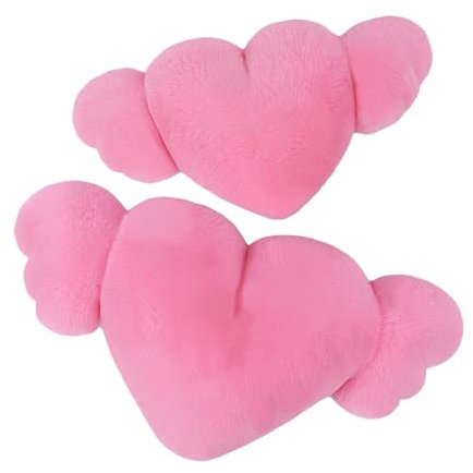 Herzförmiges Kissen für Fahrer – 2 plüschige herzförmige Kissen mit Flügeln | Gemütliches und süßes Autokissen, Kopfstütze, Autokissen, Herz für Fahrer, Herz-Engel-Flügelkissen – Fahren, weiches Autoz