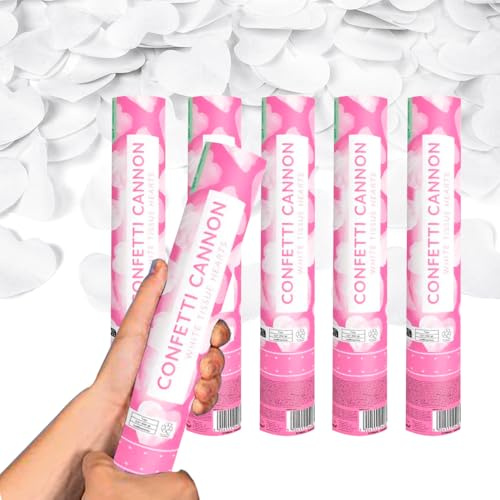 SPARKLERS CLUB Canone per coriandoli 28 cm, portata 5-8 metri, ideale per matrimoni, compleanni, feste, alta gamma, sicuro, durevole, effetto spettacolare garantito (cuore bianco, 2, cannoni)