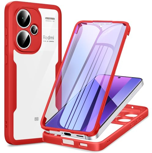 Phoona Funda para Xiaomi Redmi Note 13 Pro Plus 5G con Protector de Pantalla, 360 ​​Grados Carcasa Cuerpo Completo Protector Silicona Antigolpes, Funda Antiarañazos para Redmi Note 13 Pro Plus, Rojo