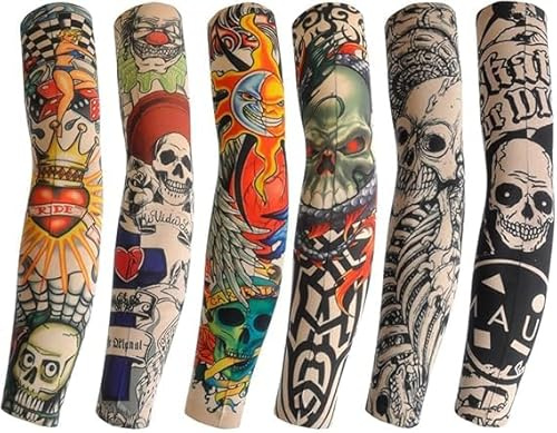 Tattoo Ärmel, HAOYUNLAI 6 Stück Unisex Tatoo Armstrümpfe, Tattoo Strumpf Temporäre Tattoos Arm Sleeves Tattoo für Männer Frauen und Karneval Fasching Party