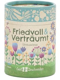 Streuwiese Friedvoll & Verträumt von Die Stadtgärtner | Dose mit Heimischen Wild- und Schnittblumensamen für 5 m² Blumenwiese | Saatgut für eine Blumenwiese in zarten Farben | Geschenk für Gärtner