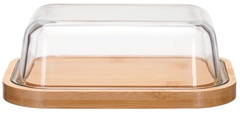 Lacers Purpleline Beurrier en verre avec couvercle en bambou 640 ml – Cloche à beurre durable, sans BPA, accessoire de cuisine robuste