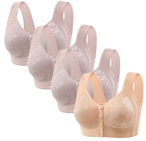 Longline - Brasier da donna a sostegno completo, regalo di compleanno, 4 pezzi con fibbia frontale aperta, supporto superiore senza anello, reggiseno medio di bellezza, taglia grande, tipo gilet