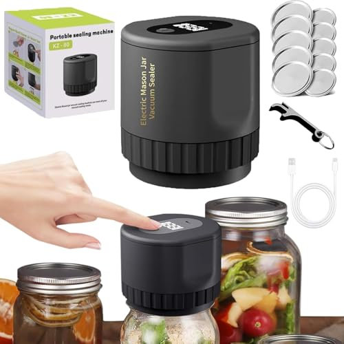 Everjar - Mason Jar Vacuum,Electric Mason Jar Vacuum Sealer Kit, Ever Jar Vacuum Sealer,One Button,Seals All Kinds Of Lids,Portable Food Storage System with Lids and Accessories(Black)