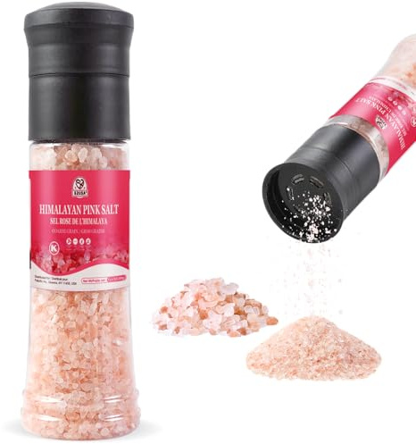 52USA Himalayan Pink Salt Grinder Set, Himalayan Pink Salt, 13.4 Oz (380g) Coarse Salt, Pink Himalayan Sea Salt Grinder, Rock Salt, Refillable Grinder Shakers with Adjustable Coarseness