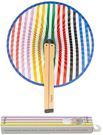 FISURA – Ventaglio pieghevole a righe multicolori. Ventaglio pieghevole originale in carta. Pai pai multicolore. Dettaglio di nozze per invitati. Regalo per feste o cerimonie.