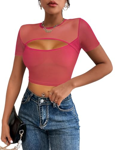 SEBOWEL Hauts en maille pour femmes Tops transparents voir-à-travers Chemisier sexy à manches longues Blouse Tunique, L