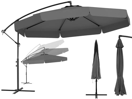 COSTWAY Parasol Déporté 3x3M avec Housse de Protection, Design à Volant Élégant, Parasol de Jardin Extérieur inclinable, Manivelle, 8 Baleines, Protection UV, pour Terrasse, Balcon, Patio (Gris)