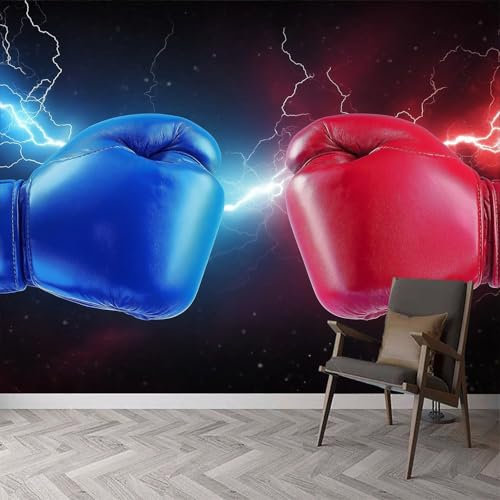 Mural Wallpaper Boxing Gloves 3D Effect Blue and Red Wallpaper Photo Poster Art Deco Wall Murals for Living Room Bedroom Corridor 400x280 cm 7919a