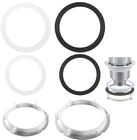 Lot de 6 joints d'étanchéité en caoutchouc pour évier de 110 mm et 140 mm de diamètre - Noir et blanc - Étanche - Pour évier de cuisine et salle de bain