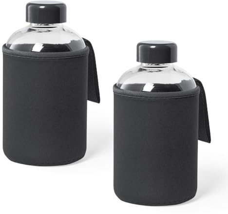 Genérico Duo de Bidones de Cristal 600ml varias combinaciones de colores, 2 Botellas de cristal, 2 Bidones de Vidrio, no se pierde el sabor del contenido (Negro y Negro)