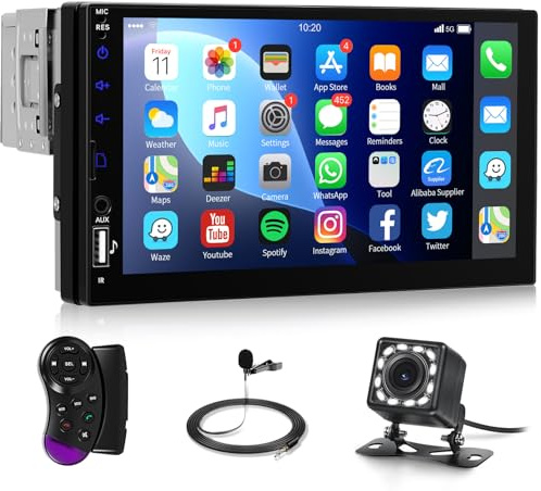 Hodozzy Single Din Car Stereo with Bluetooth, 7 Inch HD LCD Screen Car Radio 1 Din with Mirror Link EQ FM Radio SWC, Colours Lighting Car MP5 Player Support USB/U Disk/Card/Type-C Charging+ Camera