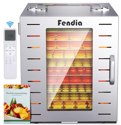 Food Dehydrator for Jerky, Remote Control, Large 10 Stainless Steel Trays, 1000W Fruit Dehydrator, 24H Timer and 194°F Temperature Control, Overheat Protection, Food Dryer for Jerky, Fruit, Dog Treats